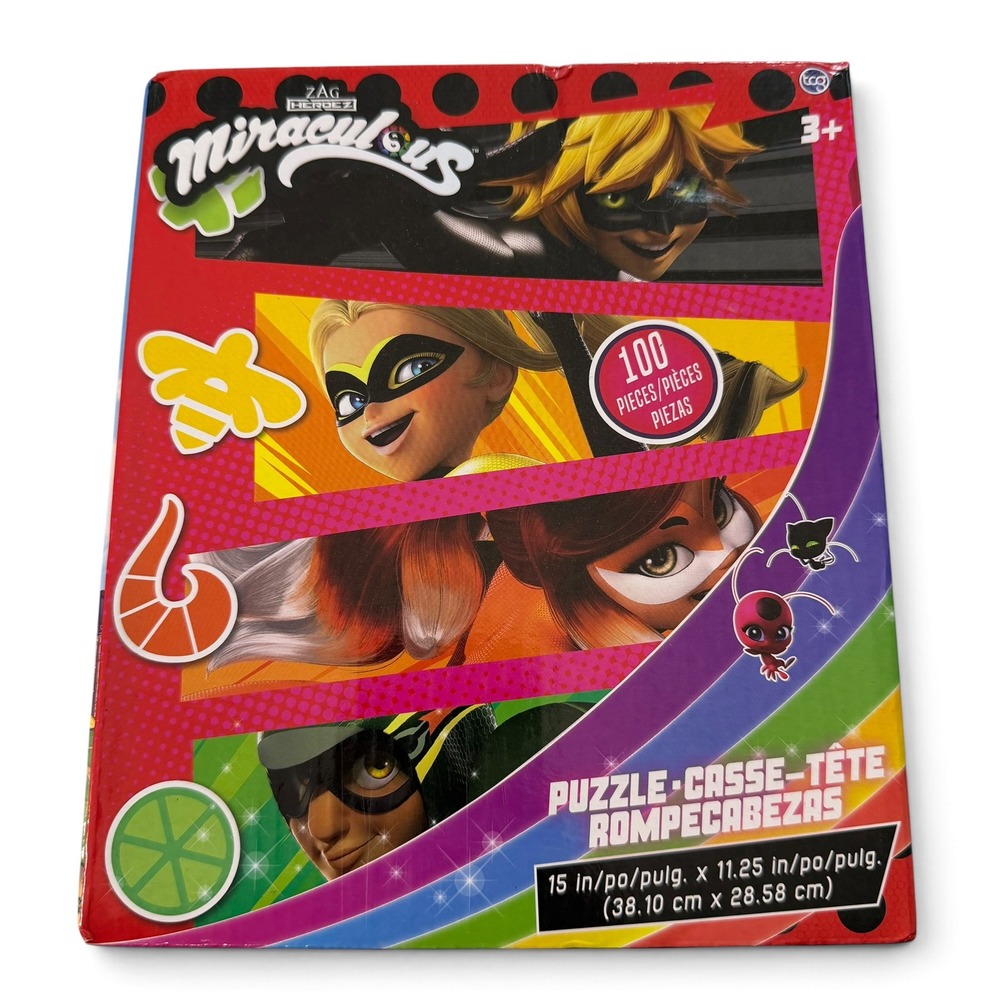 Miraculous Ladybug 100 Piece Jigsaw Puzzle TCG Toys Zag Heroes Cat Noir 15x11.25